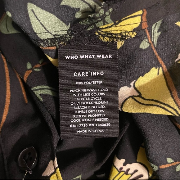 Floral Button Up Shirt Black Yellow Who What Wear Women’s Size Medium - Picture 8 of 11
